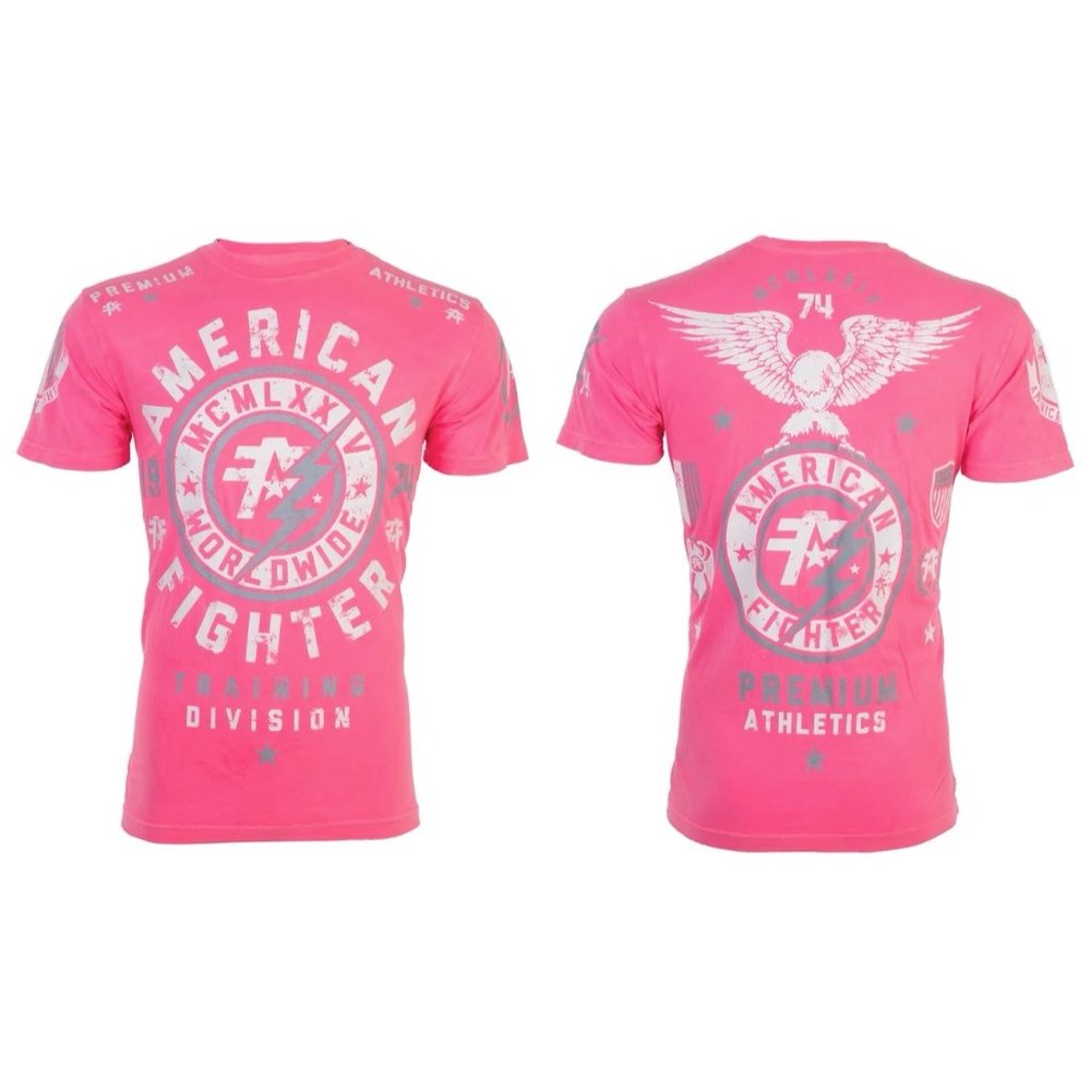AMERICAN FIGHTER Men's T-Shirt MADISON Athletic Biker GYM Pink MMA - Picture 2 of 10